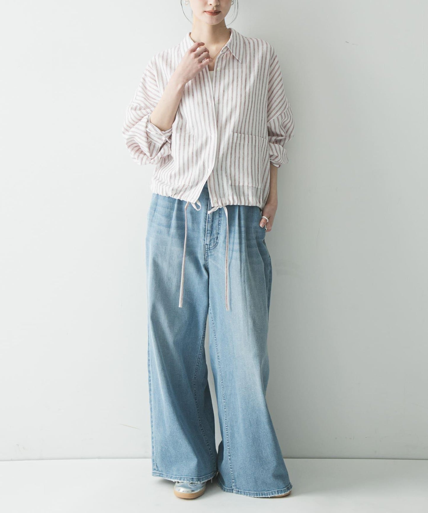 亞麻人造絲寬鬆短款襯衫