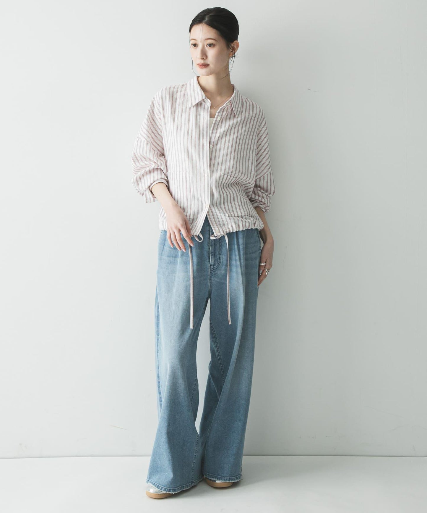 亞麻人造絲寬鬆短款襯衫