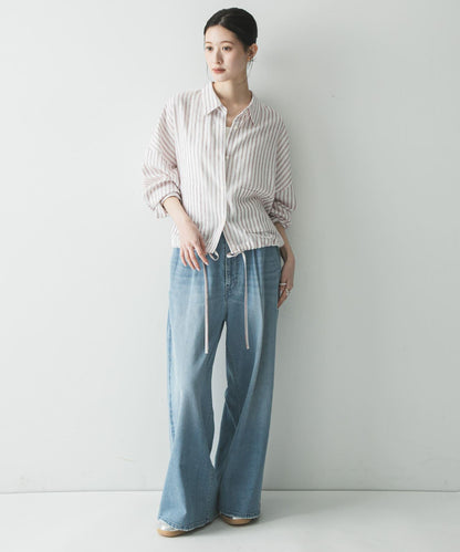 亞麻人造絲寬鬆短款襯衫