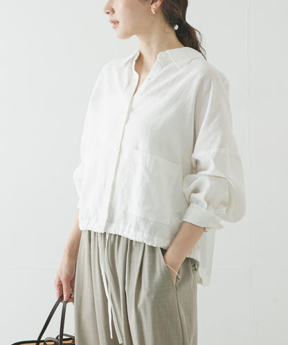 亞麻人造絲寬鬆短款襯衫