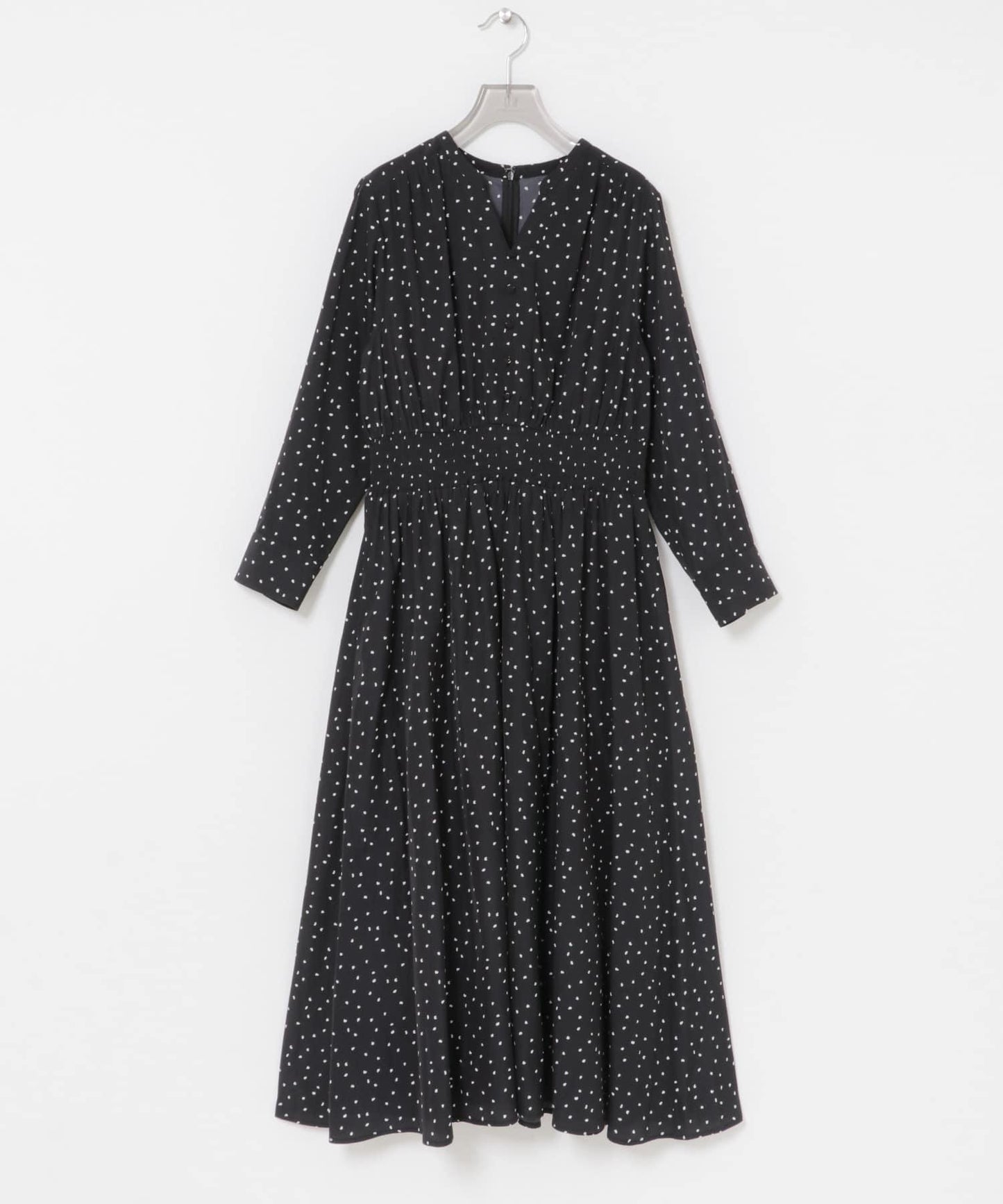 腰部抽褶圓點連衣裙