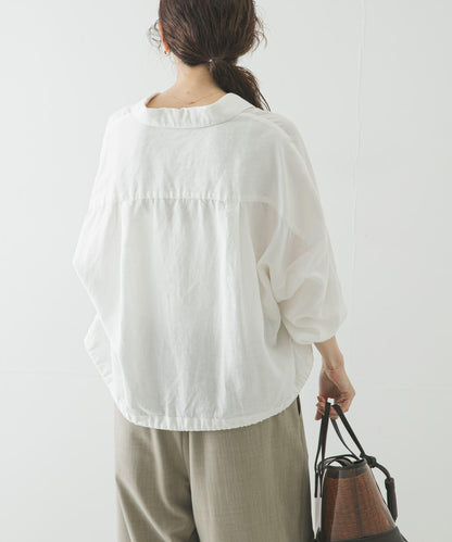 亞麻人造絲寬鬆短款襯衫