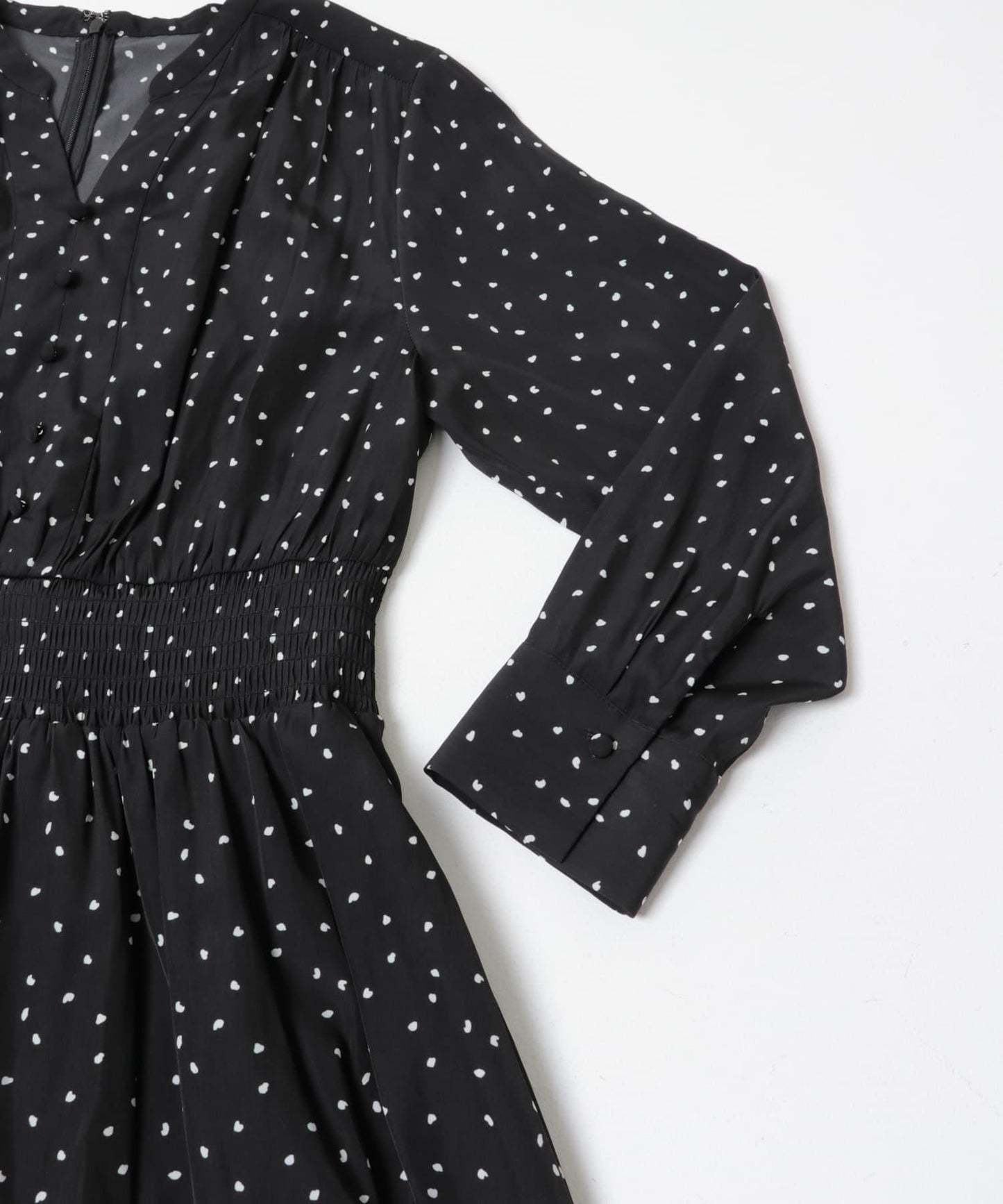 腰部抽褶圓點連衣裙