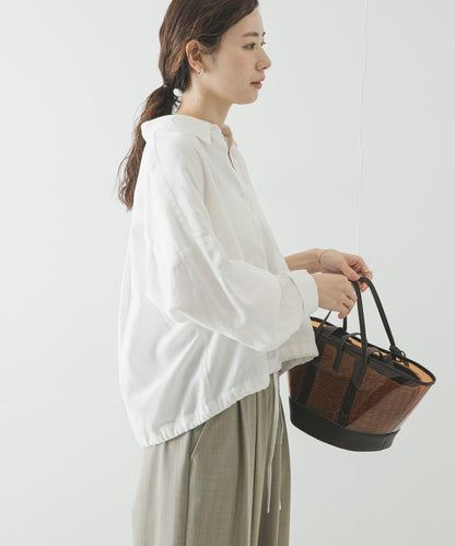 亞麻人造絲寬鬆短款襯衫