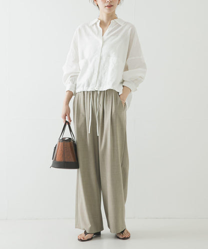 亞麻人造絲寬鬆短款襯衫