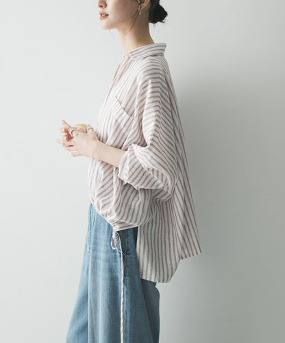 亞麻人造絲抽褶下襬襯衫