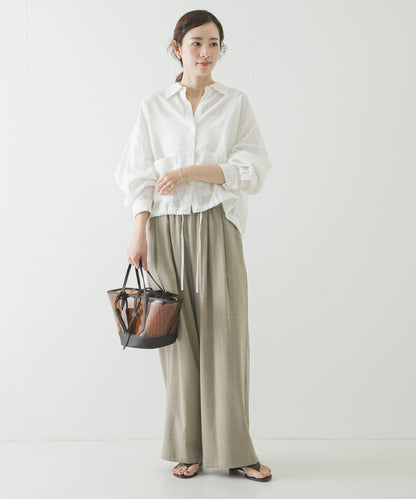 亞麻人造絲寬鬆短款襯衫