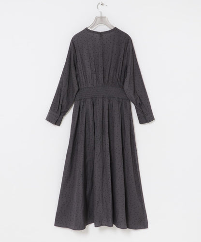 腰部抽褶圓點連衣裙