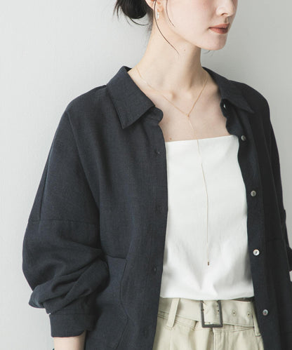亞麻人造絲寬鬆短款襯衫
