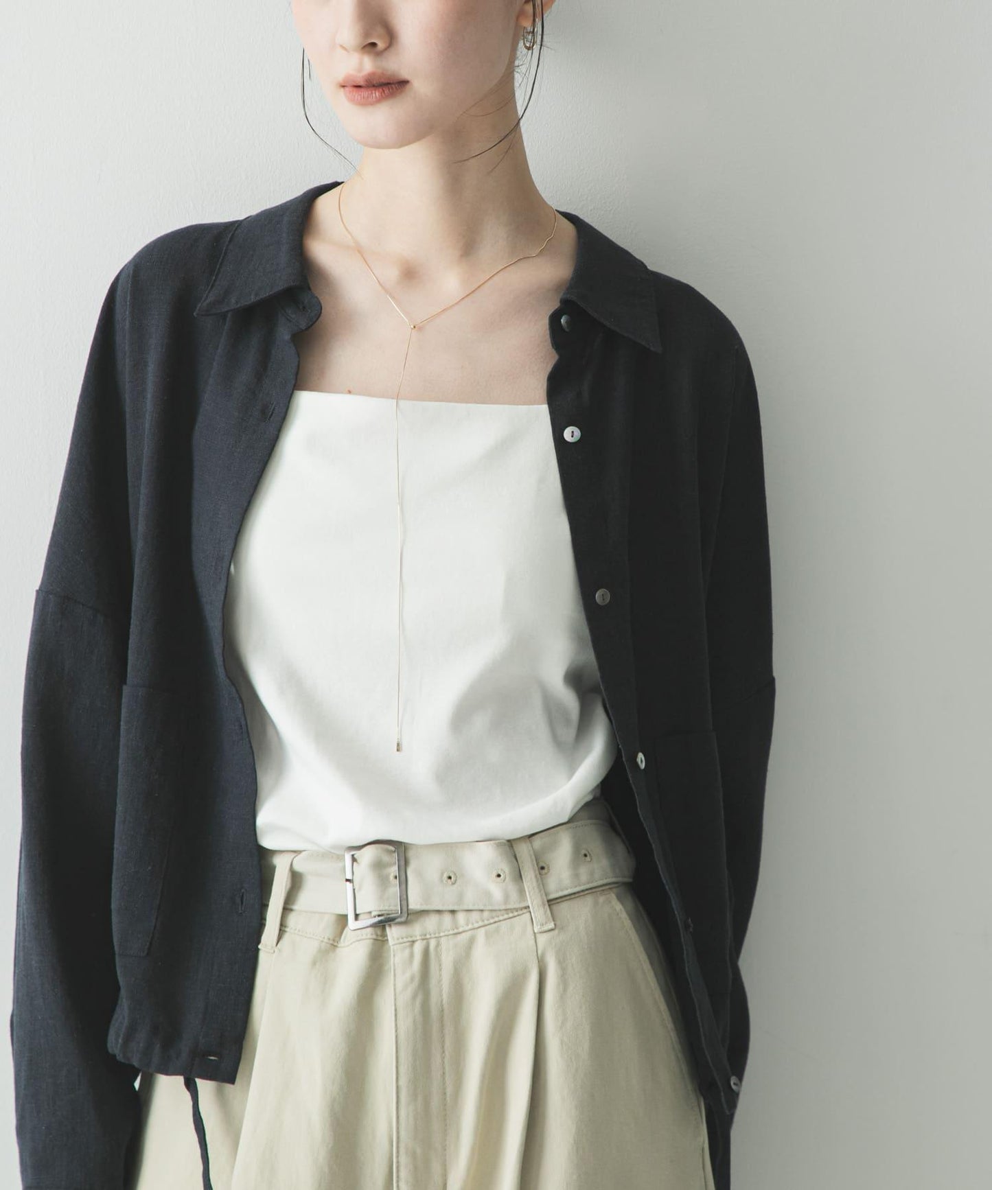 亞麻人造絲寬鬆短款襯衫