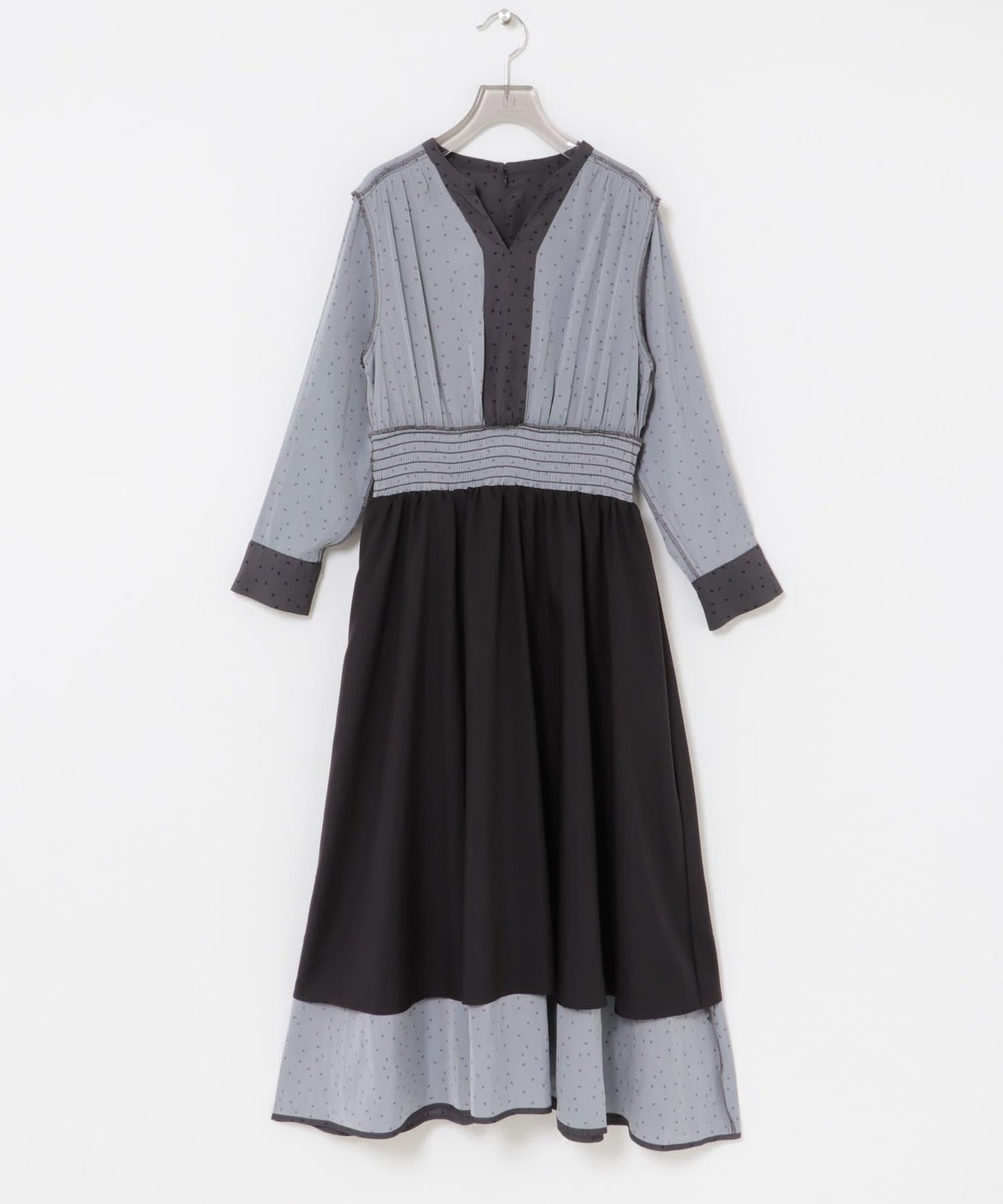 腰部抽褶圓點連衣裙