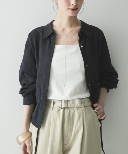 亞麻人造絲寬鬆短款襯衫