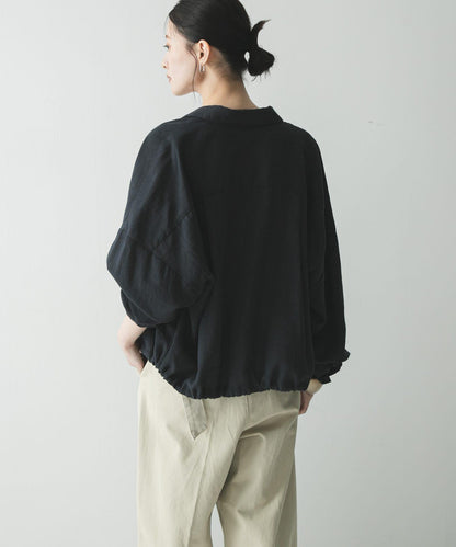 亞麻人造絲寬鬆短款襯衫