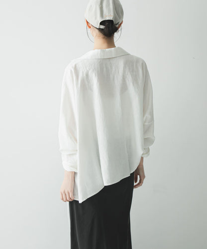 亞麻人造絲抽褶下襬襯衫