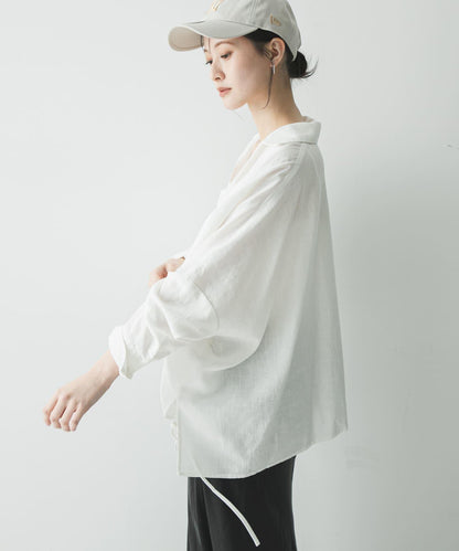 亞麻人造絲抽褶下襬襯衫