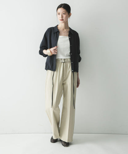 亞麻人造絲寬鬆短款襯衫