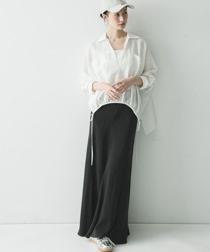 亞麻人造絲抽褶下襬襯衫