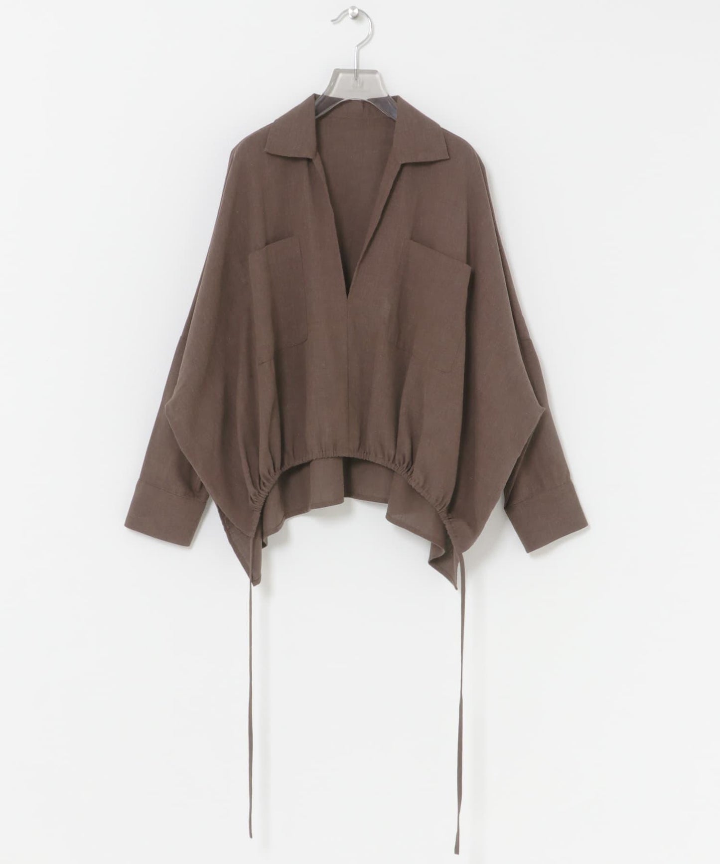 亞麻人造絲抽褶下襬襯衫