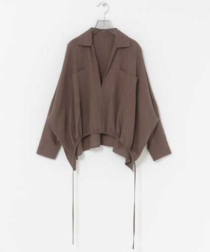 亞麻人造絲抽褶下襬襯衫