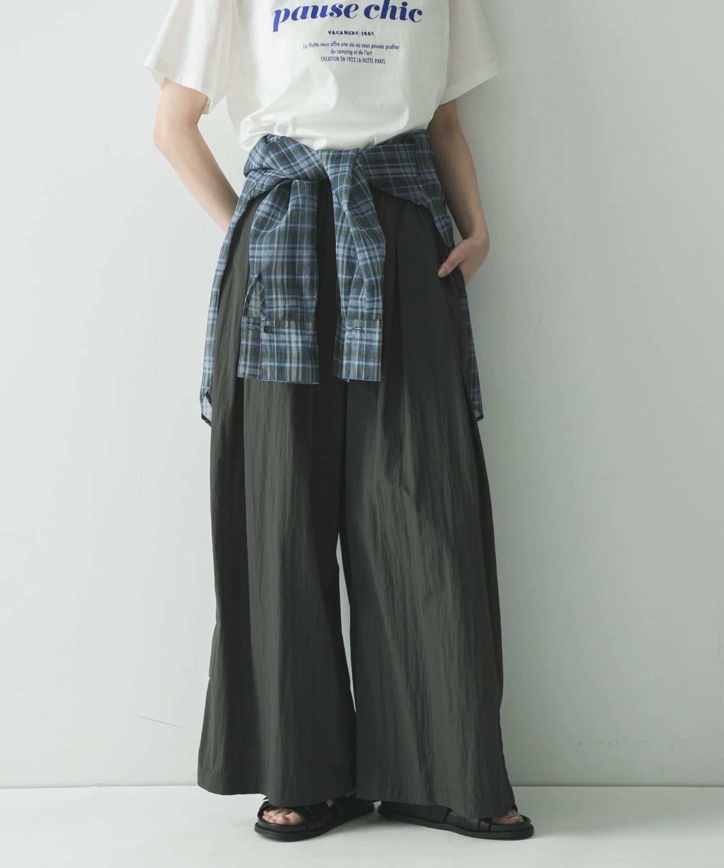 UR TECH 抽褶寬鬆 彈力面料 闊腿褲