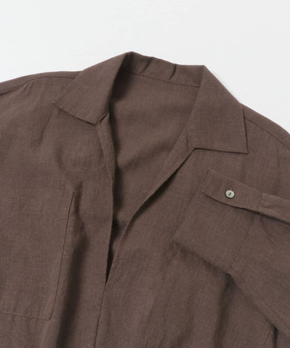 亞麻人造絲抽褶下襬襯衫