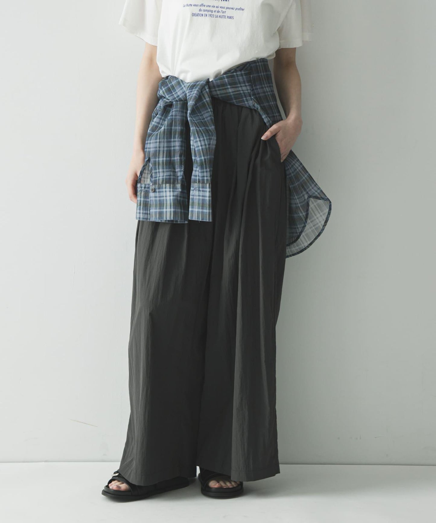 UR TECH 抽褶寬鬆 彈力面料 闊腿褲