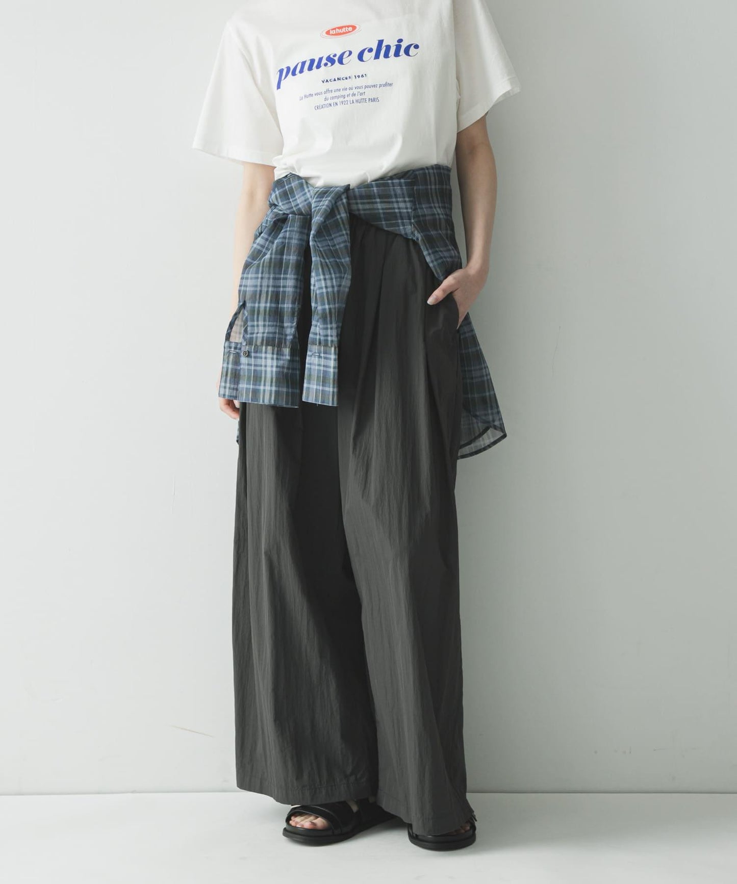 UR TECH 抽褶寬鬆 彈力面料 闊腿褲