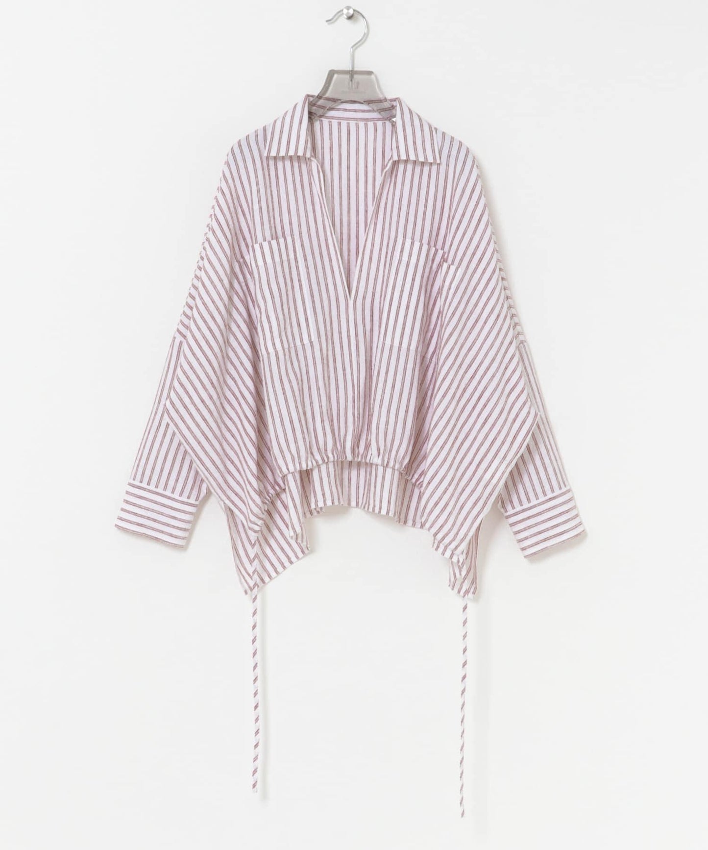 亞麻人造絲抽褶下襬襯衫