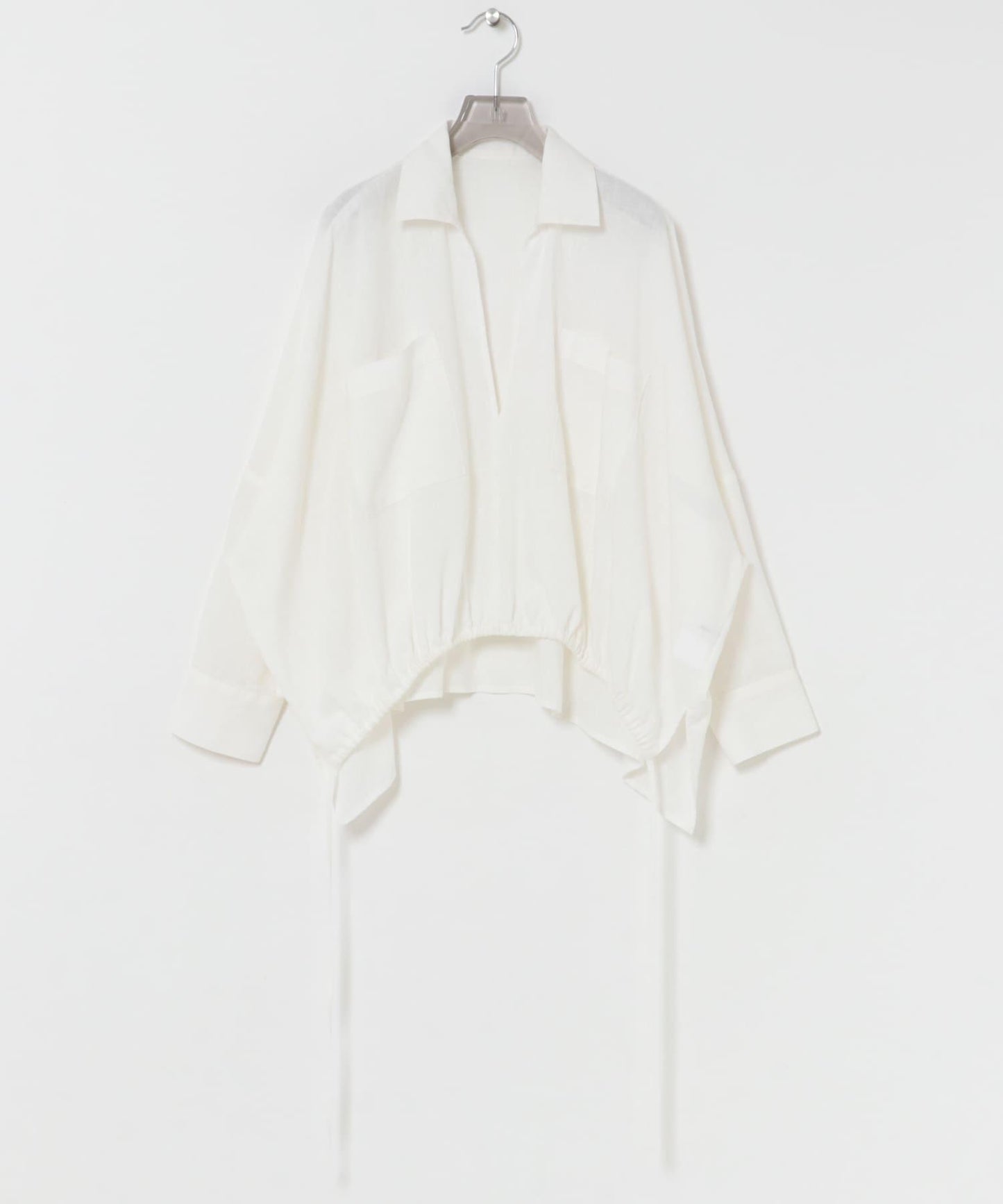 亞麻人造絲抽褶下襬襯衫