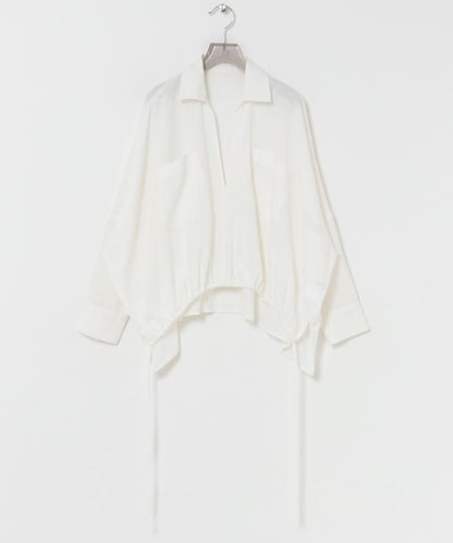 亞麻人造絲抽褶下襬襯衫