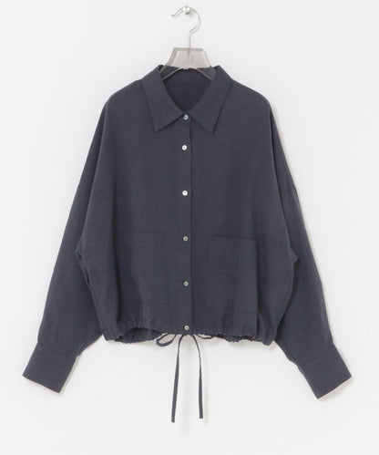 亞麻人造絲寬鬆短款襯衫