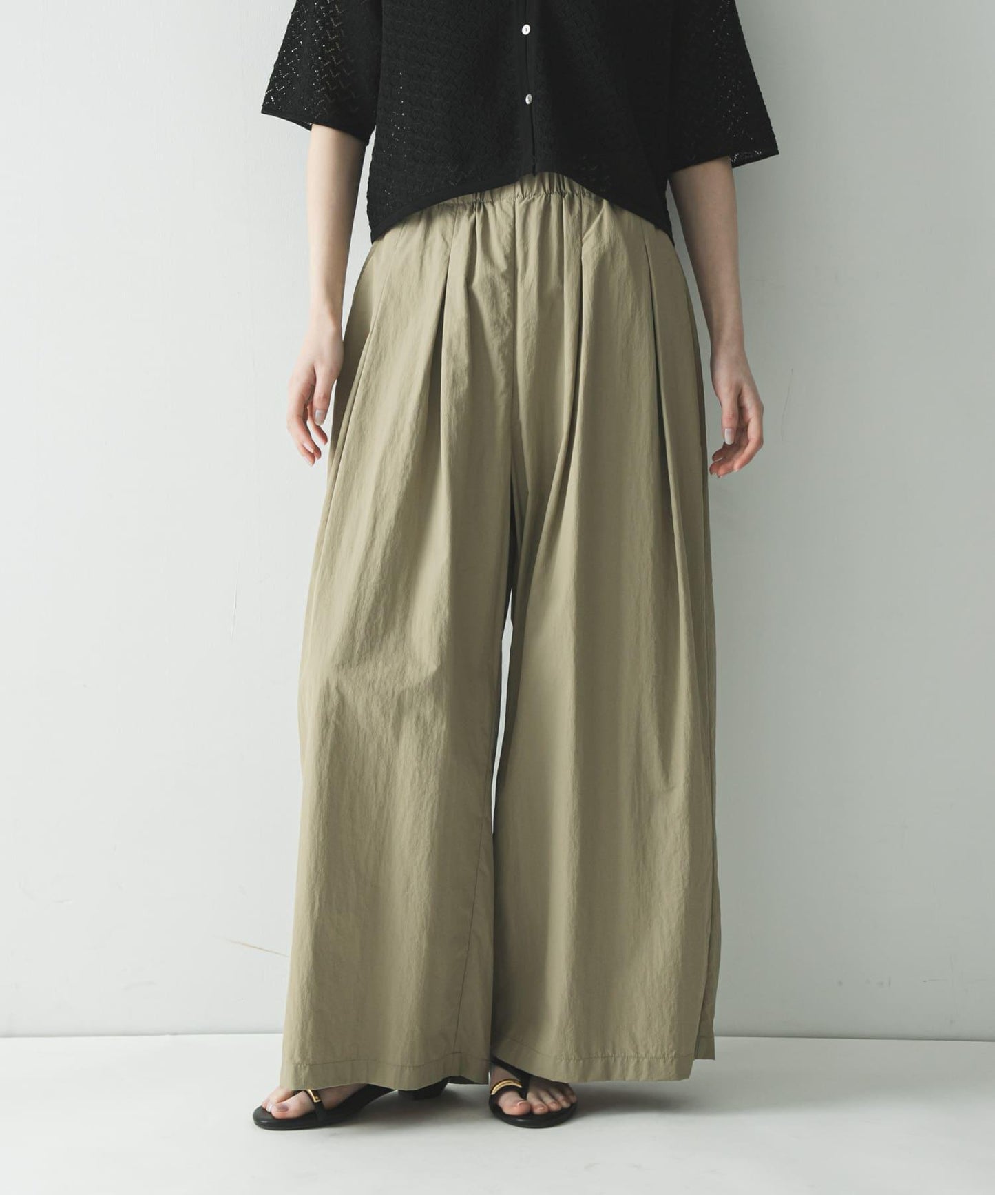 UR TECH 抽褶寬鬆 彈力面料 闊腿褲