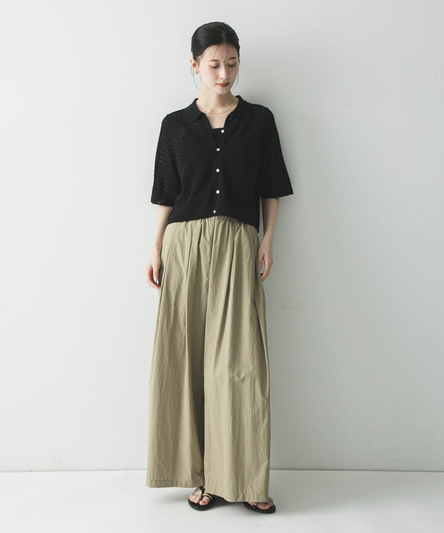 UR TECH 抽褶寬鬆 彈力面料 闊腿褲