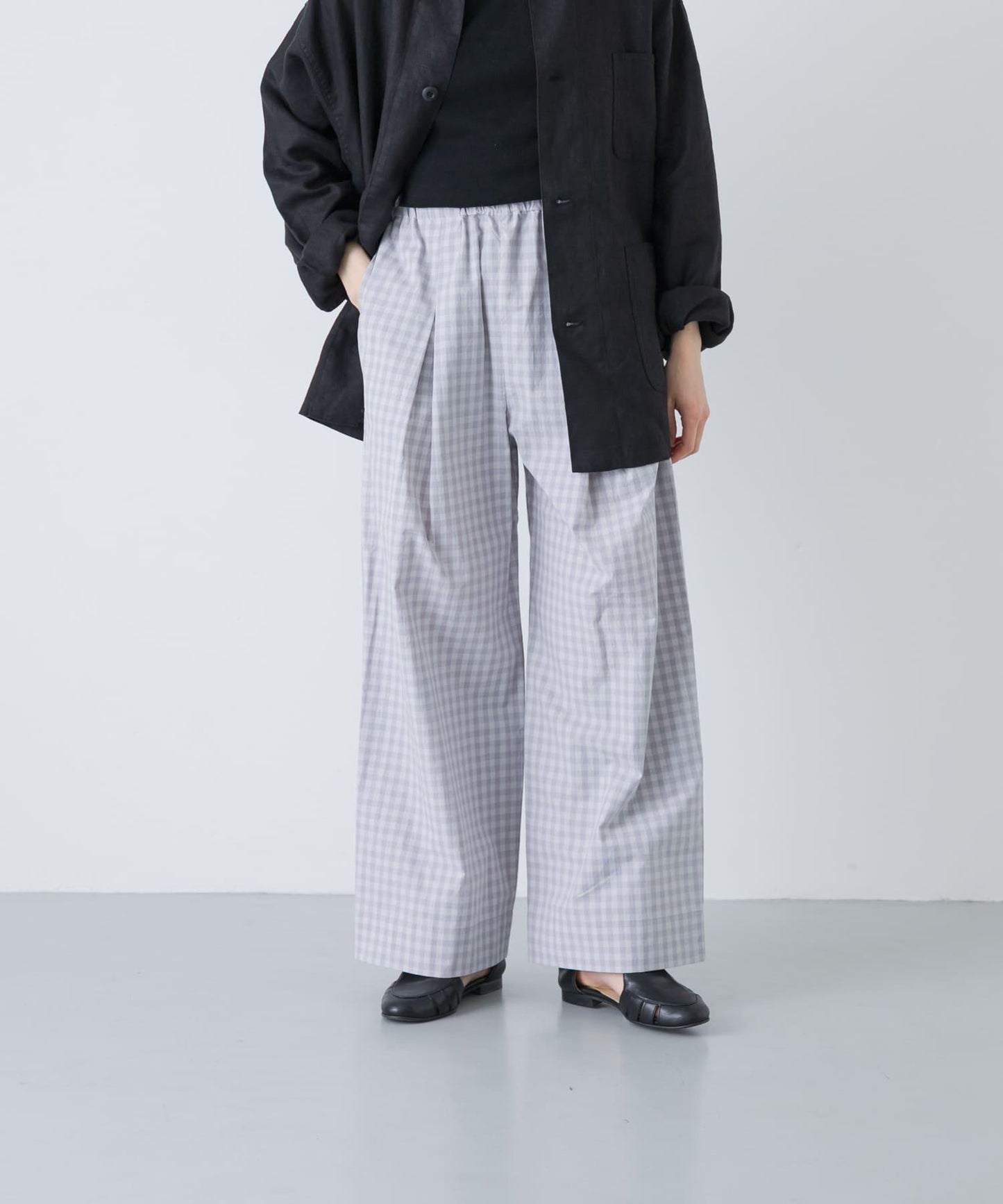 格紋闊腿中褶褲子