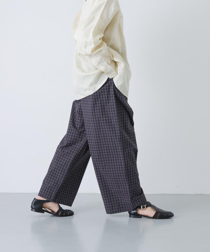 格紋闊腿中褶褲子