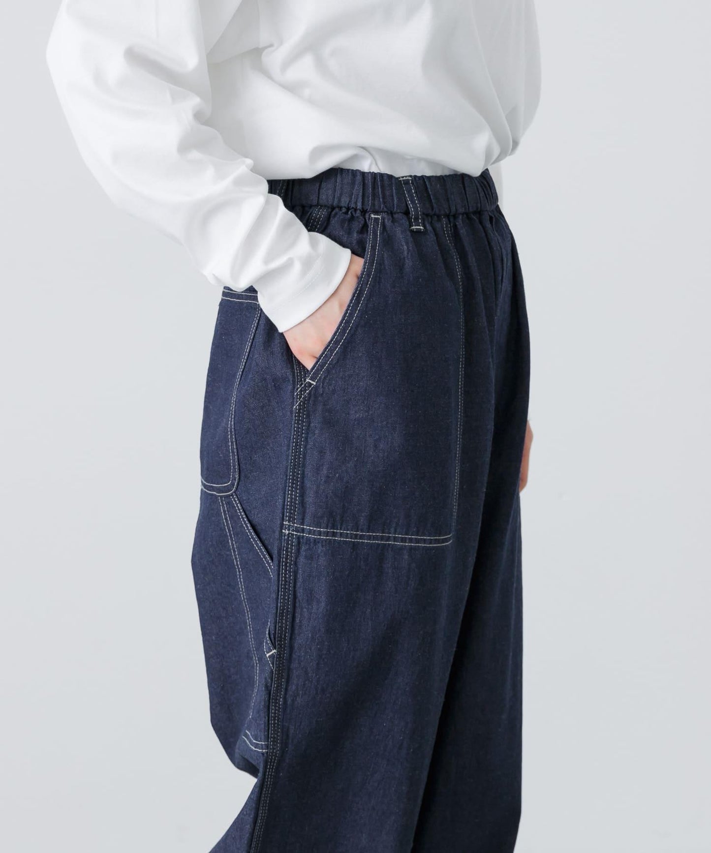 棉麻牛仔工裝褲