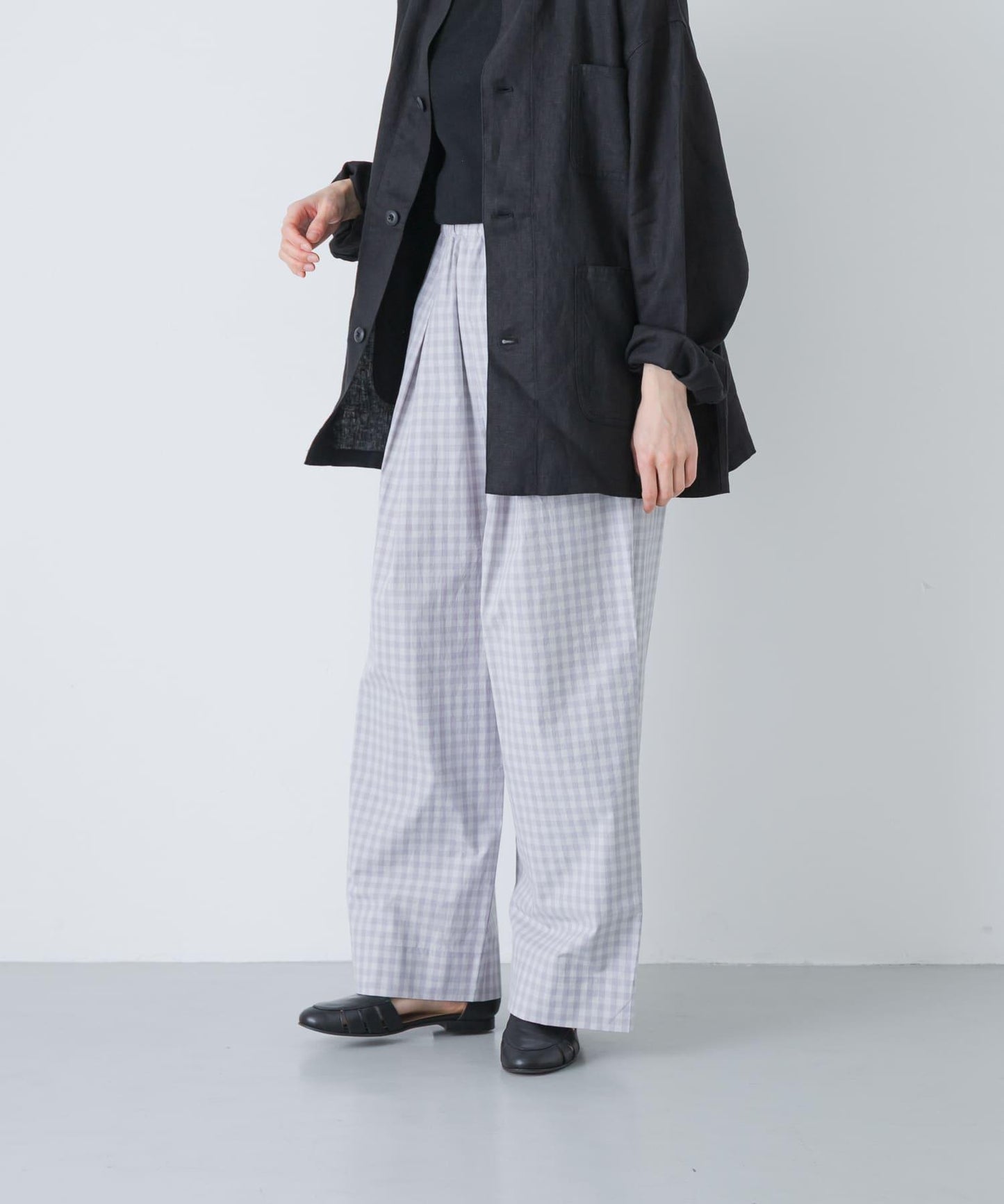 格紋闊腿中褶褲子