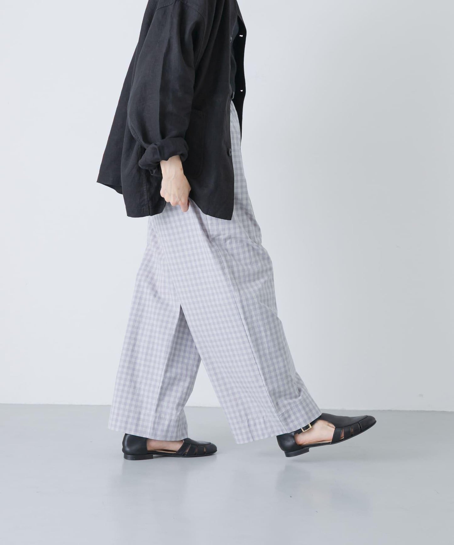 格紋闊腿中褶褲子