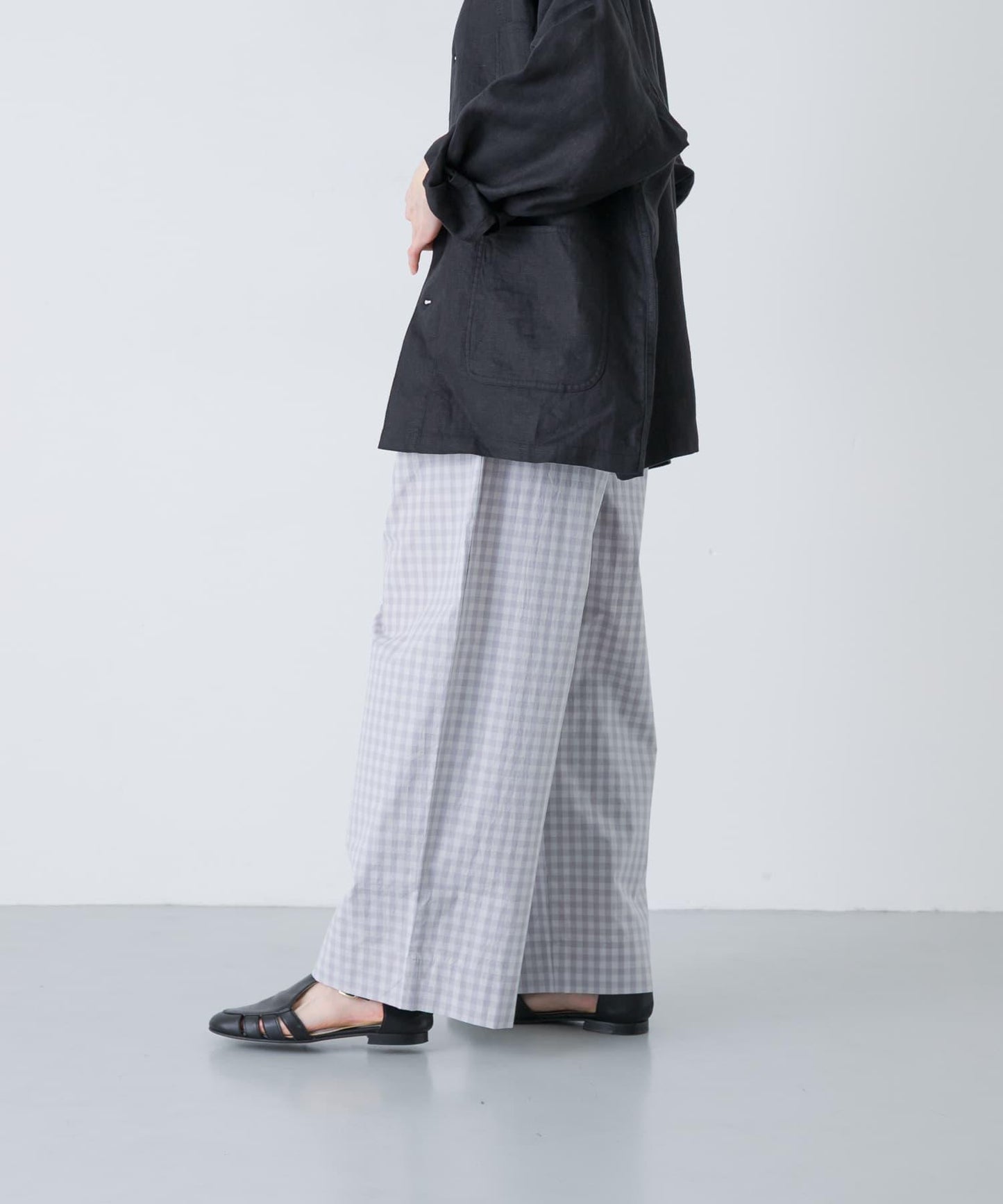 格紋闊腿中褶褲子