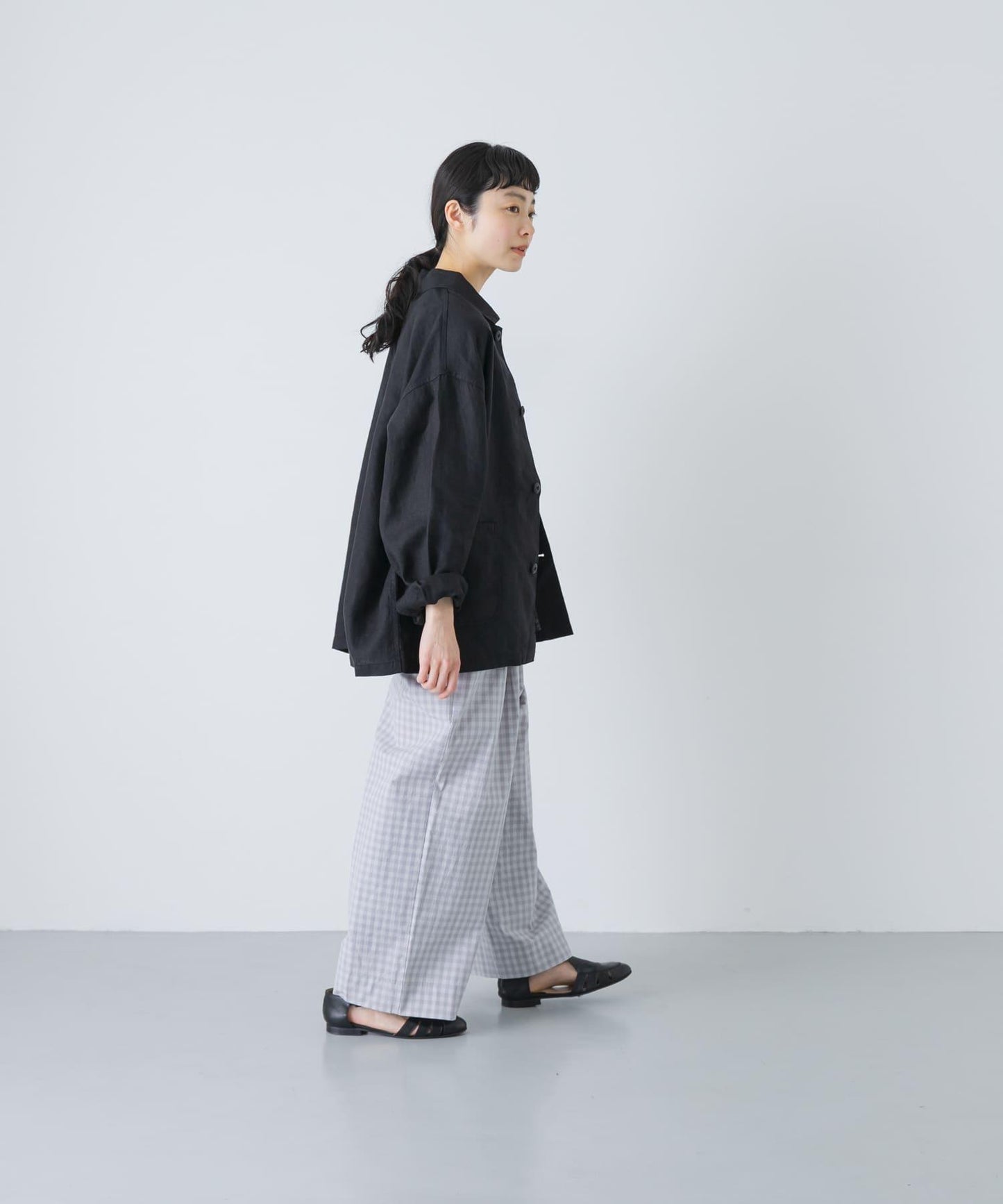 格紋闊腿中褶褲子