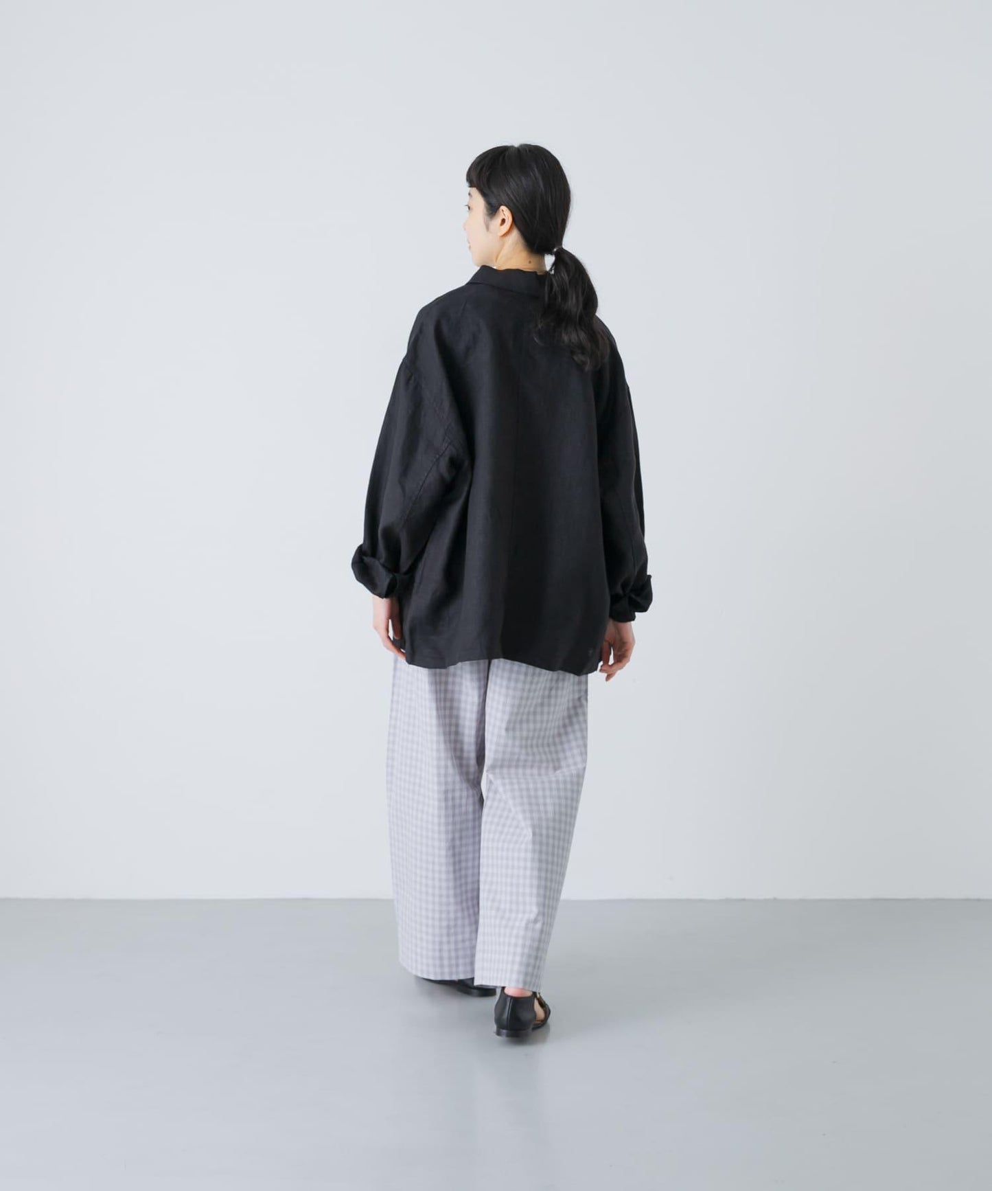 格紋闊腿中褶褲子