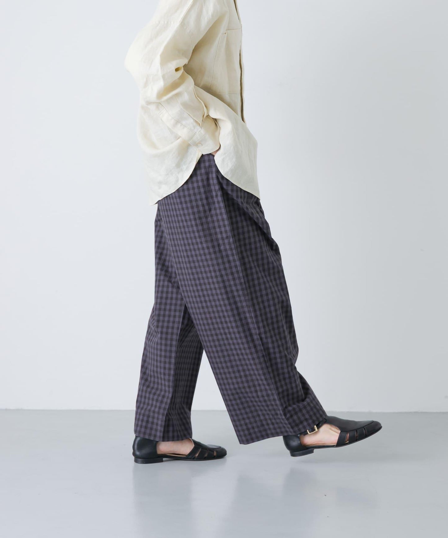 格紋闊腿中褶褲子