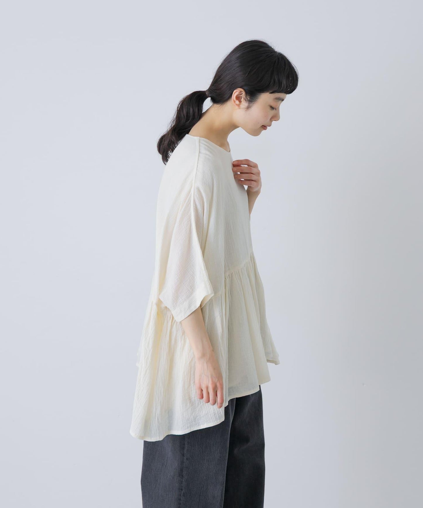 棉質褶皺抽褶設計襯衫