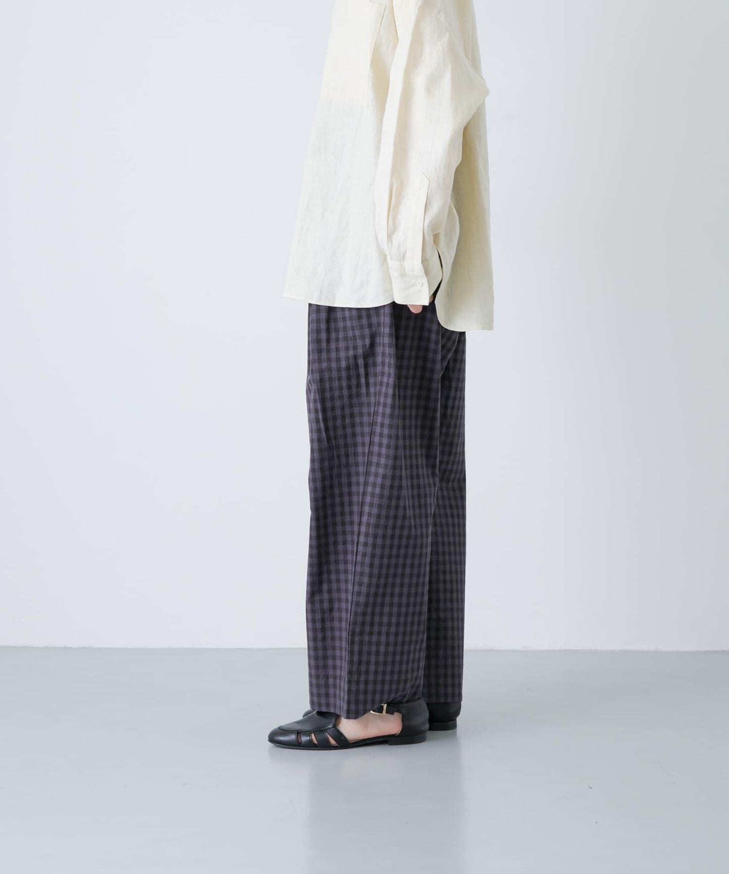 格紋闊腿中褶褲子