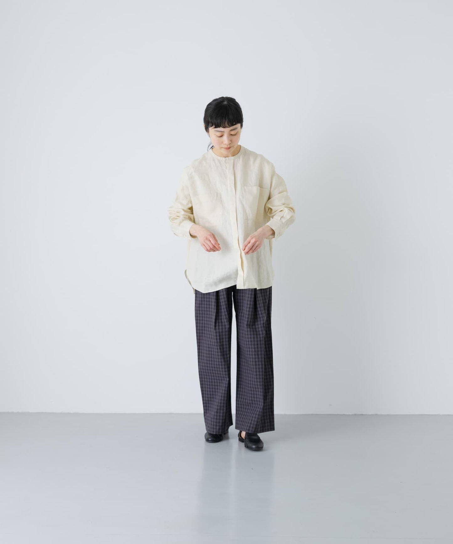 格紋闊腿中褶褲子