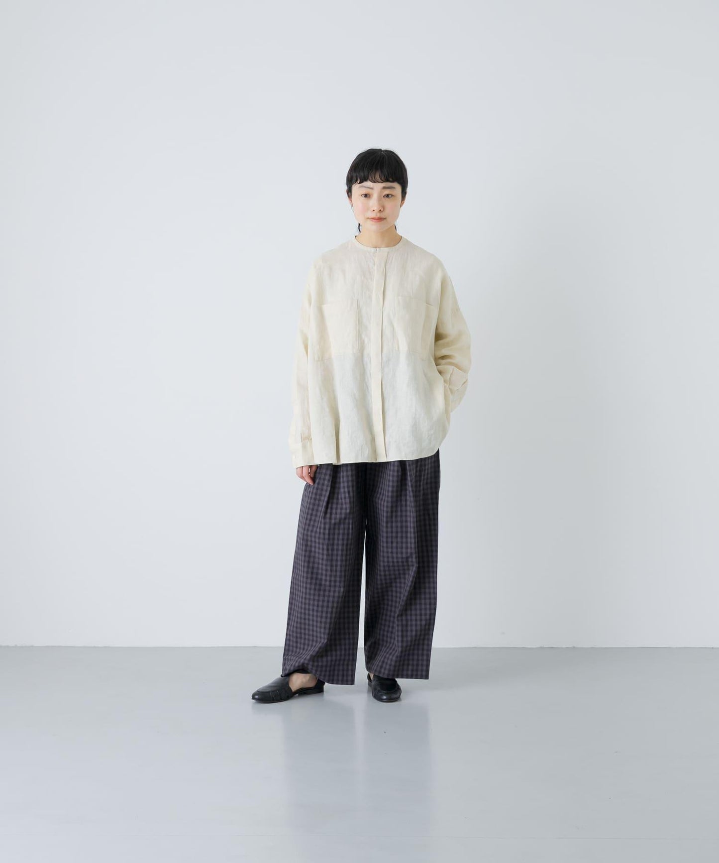 格紋闊腿中褶褲子