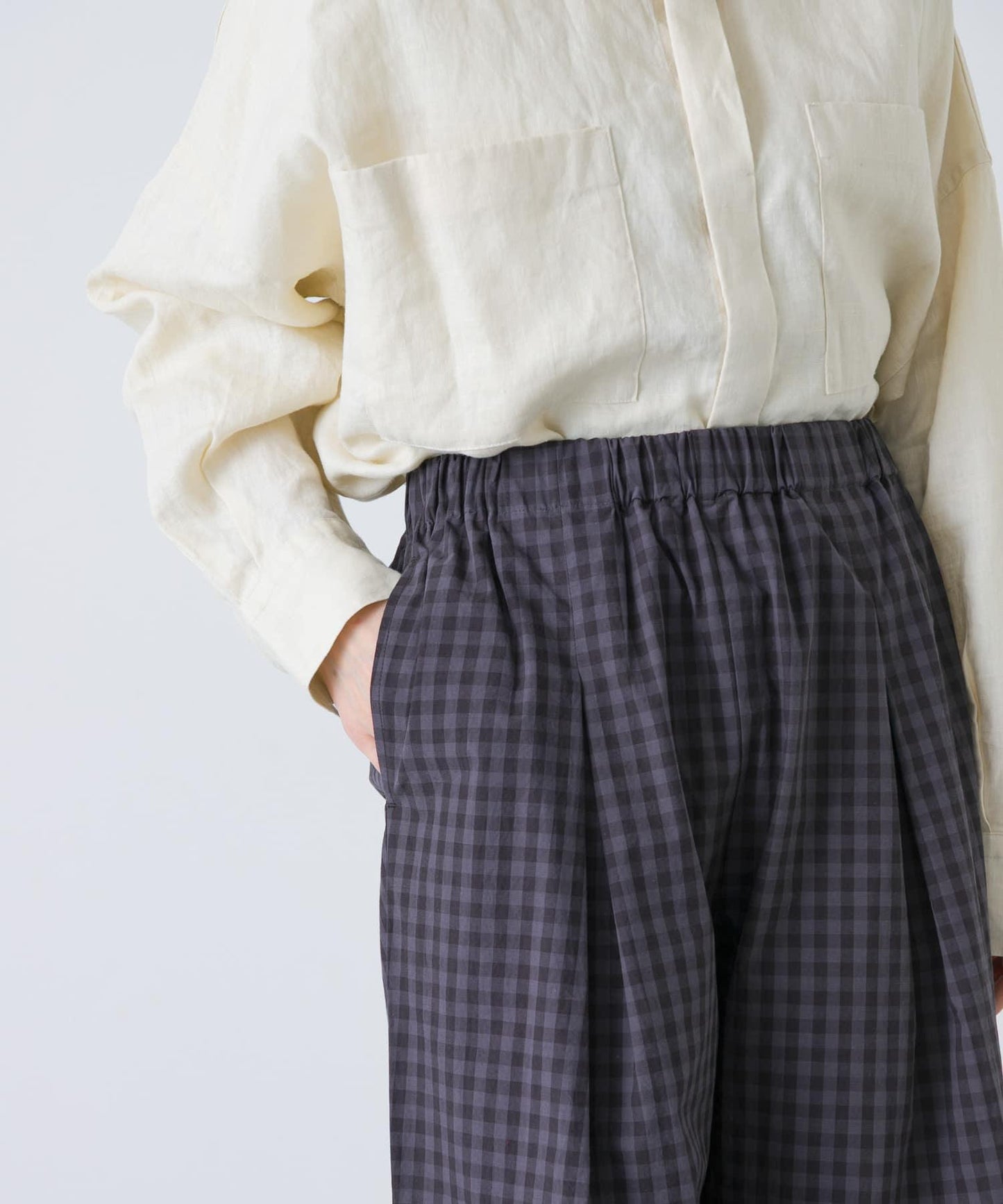 格紋闊腿中褶褲子