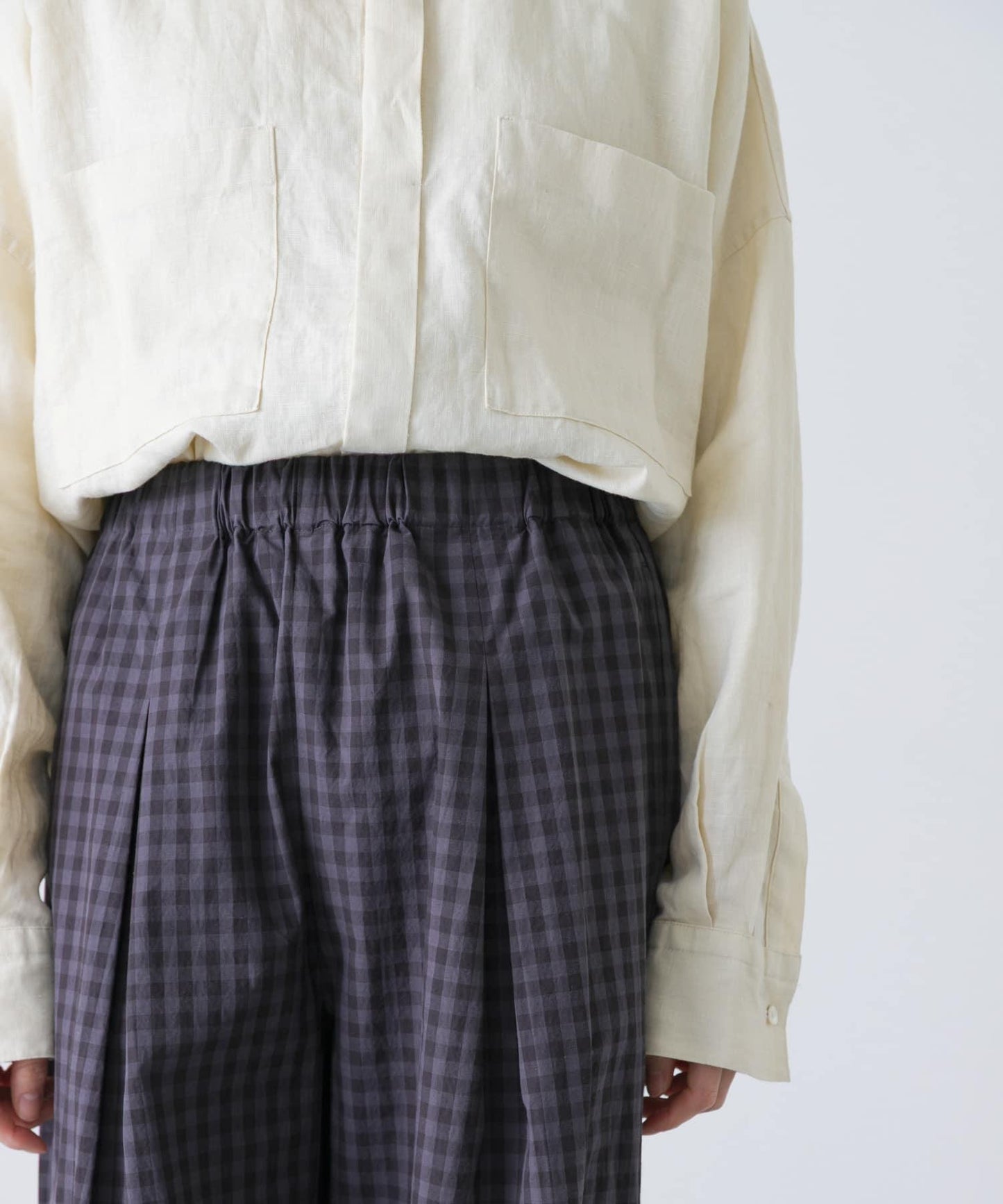 格紋闊腿中褶褲子