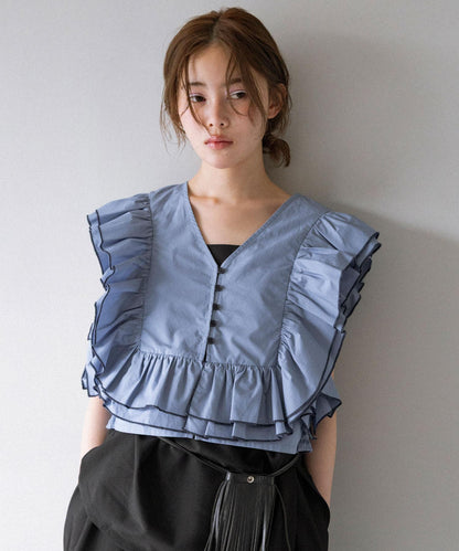 2WAY撞色荷葉邊襯衫