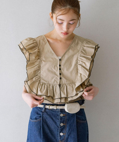 2WAY撞色荷葉邊襯衫